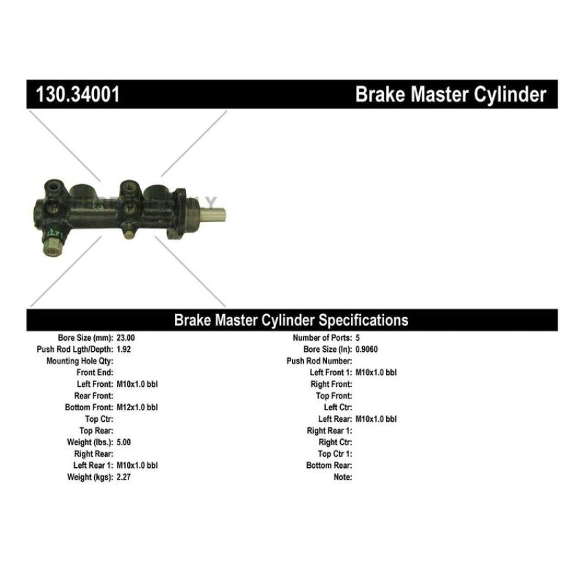 CENTRIC PARTS 130.34001 Centric Premium Brake Master Cylinder
