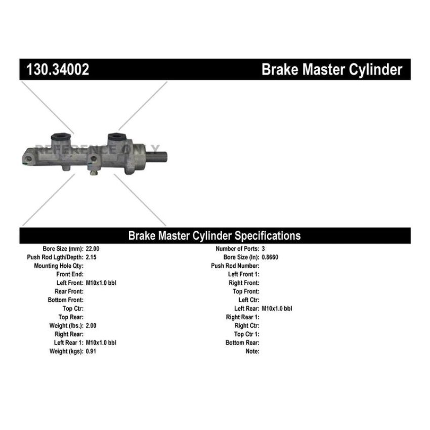 CENTRIC PARTS 130.34002 Centric Premium Brake Master Cylinder