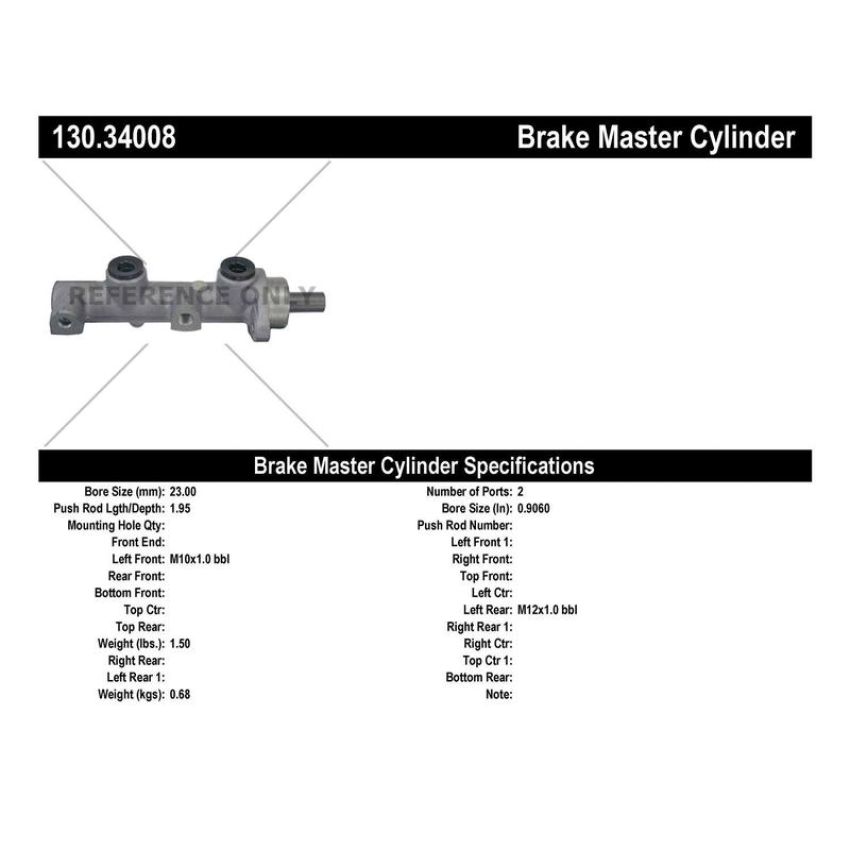 CENTRIC PARTS 130.34008 Centric Premium Brake Master Cylinder