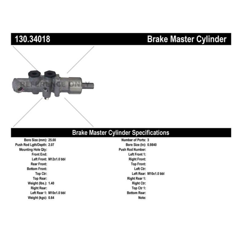 CENTRIC PARTS 130.34018 Centric Premium Brake Master Cylinder