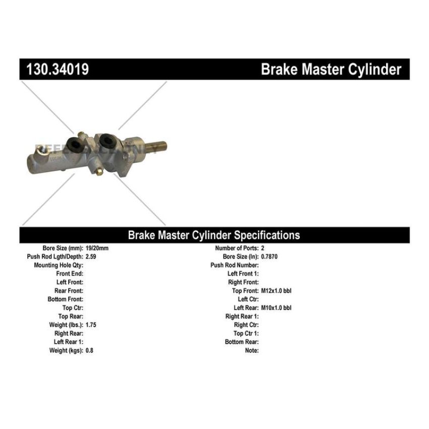 CENTRIC PARTS 130.34019 Centric Premium Brake Master Cylinder