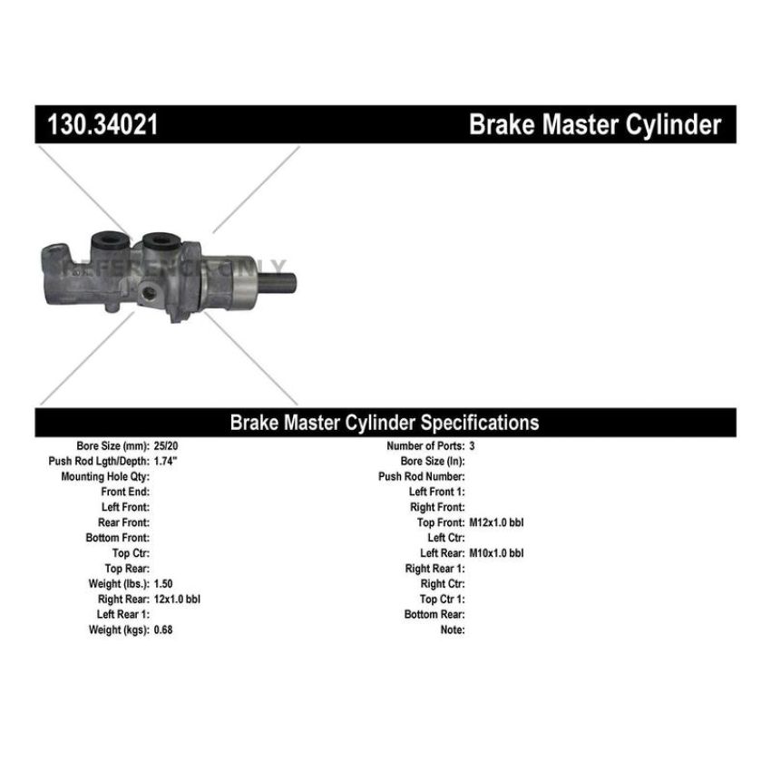 CENTRIC PARTS 130.34021 Centric Premium Brake Master Cylinder
