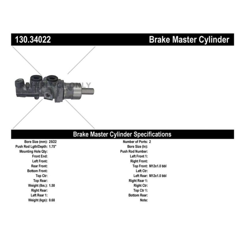CENTRIC PARTS 130.34022 Centric Premium Brake Master Cylinder