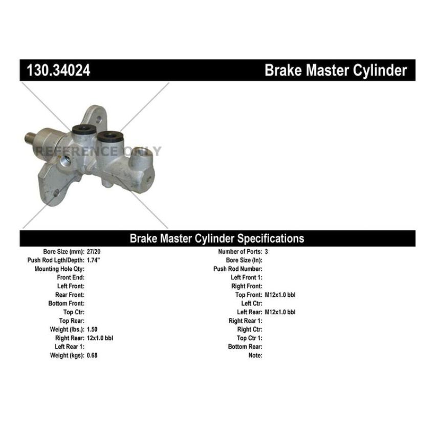 CENTRIC PARTS 130.34024 Centric Premium Brake Master Cylinder