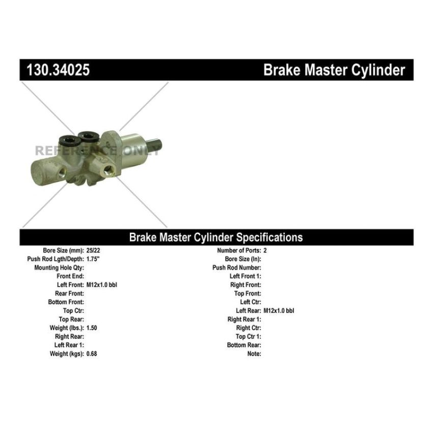CENTRIC PARTS 130.34025 Centric Premium Brake Master Cylinder