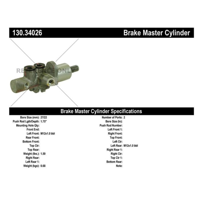 CENTRIC PARTS 130.34026 Centric Premium Brake Master Cylinder
