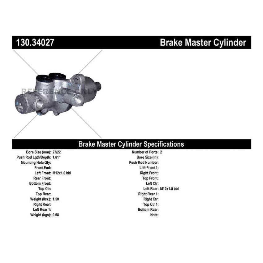 CENTRIC PARTS 130.34027 Centric Premium Brake Master Cylinder