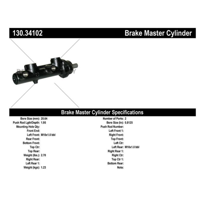 CENTRIC PARTS 130.34102 Centric Premium Brake Master Cylinder