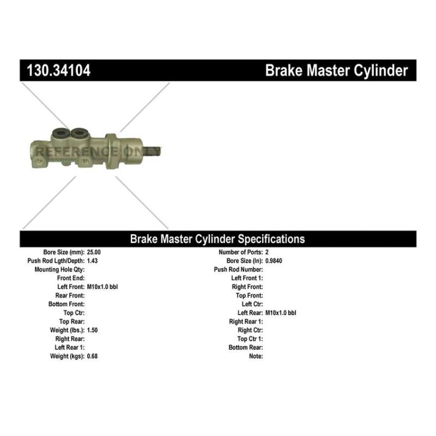 CENTRIC PARTS 130.34104 Centric Premium Brake Master Cylinder
