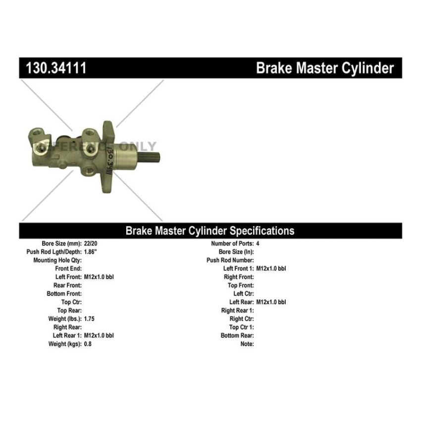 CENTRIC PARTS 130.34111 Centric Premium Brake Master Cylinder