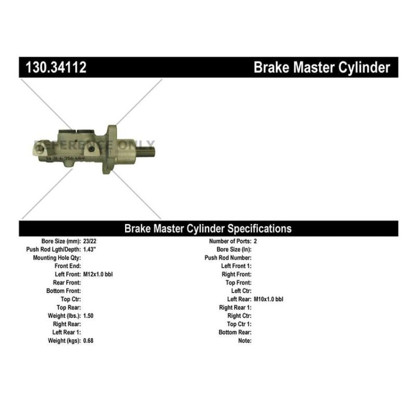 CENTRIC PARTS 130.34112 Centric Premium Brake Master Cylinder