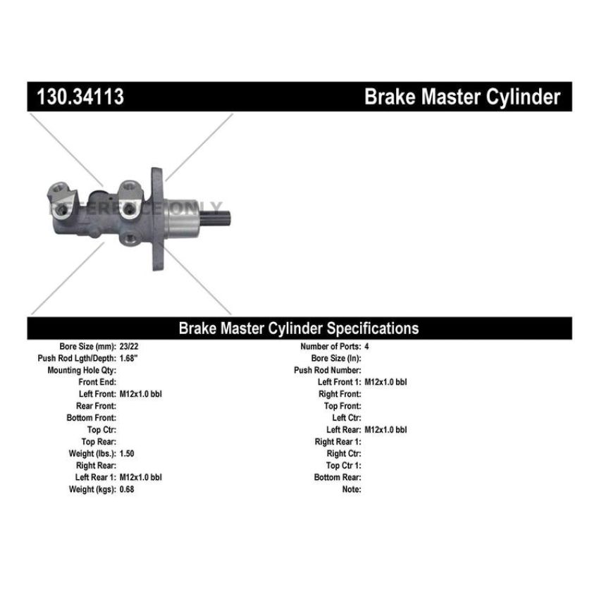 CENTRIC PARTS 130.34113 Centric Premium Brake Master Cylinder