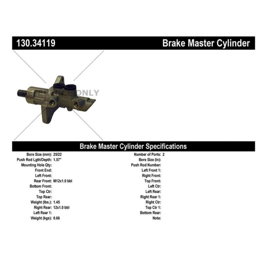 CENTRIC PARTS 130.34119 Centric Premium Brake Master Cylinder