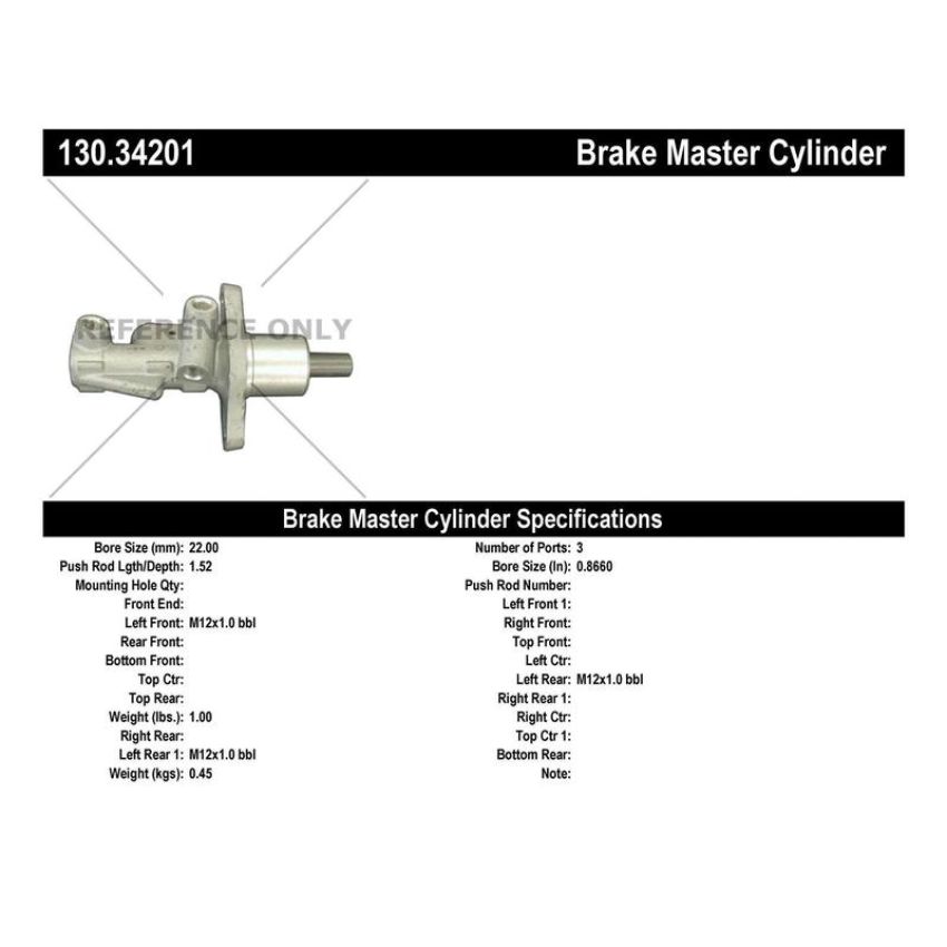 CENTRIC PARTS 130.34201 Centric Premium Brake Master Cylinder