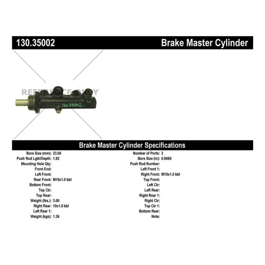 CENTRIC PARTS 130.35002 Centric Premium Brake Master Cylinder