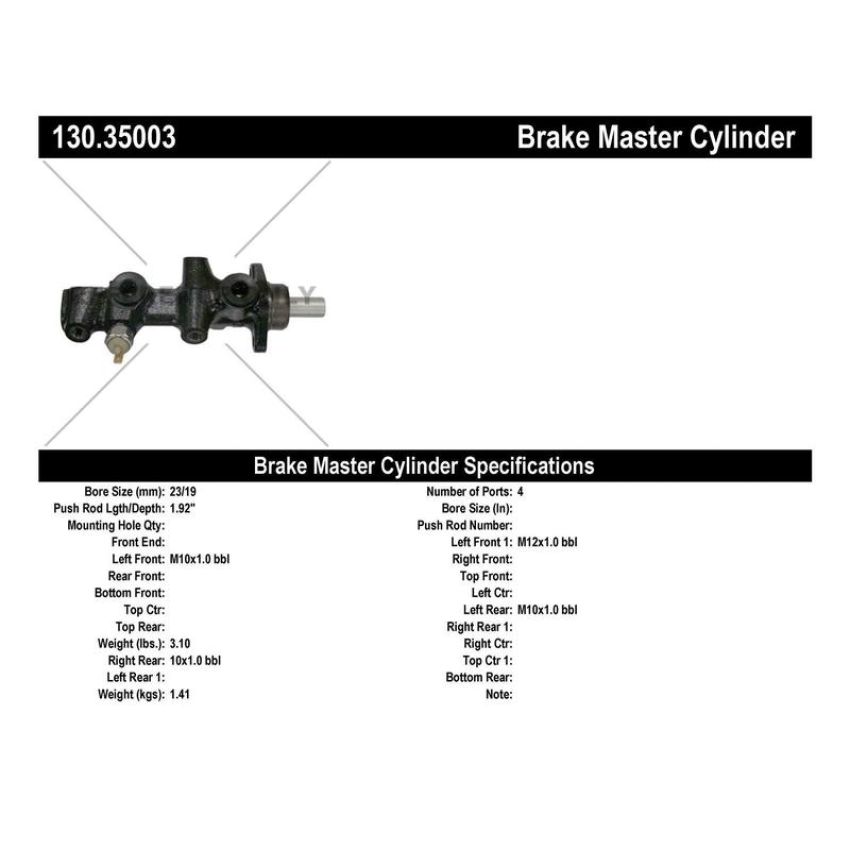 CENTRIC PARTS 130.35003 Centric Premium Brake Master Cylinder