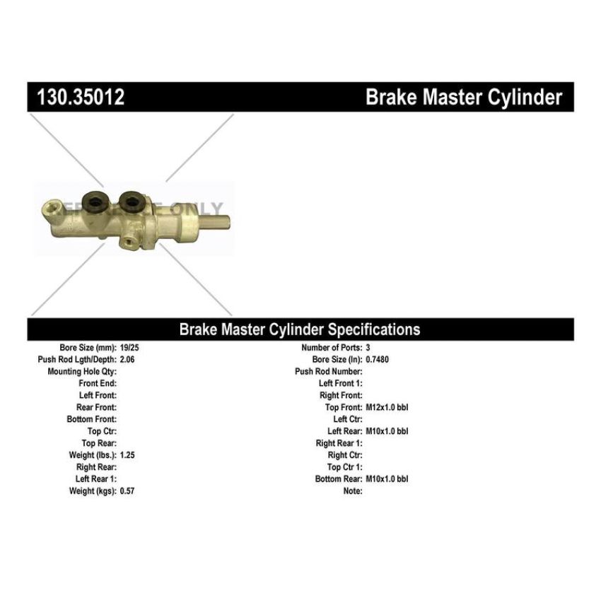 CENTRIC PARTS 130.35012 Centric Premium Brake Master Cylinder