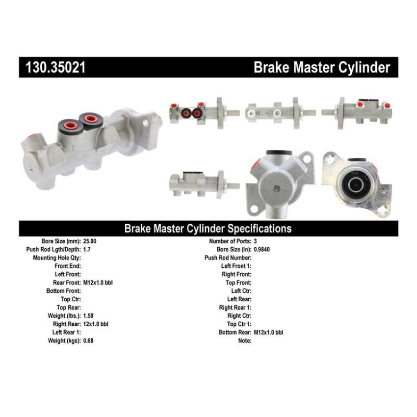 CENTRIC PARTS 130.35021 Centric Premium Brake Master Cylinder