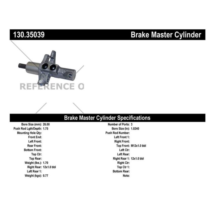 CENTRIC PARTS 130.35039 Centric Premium Brake Master Cylinder