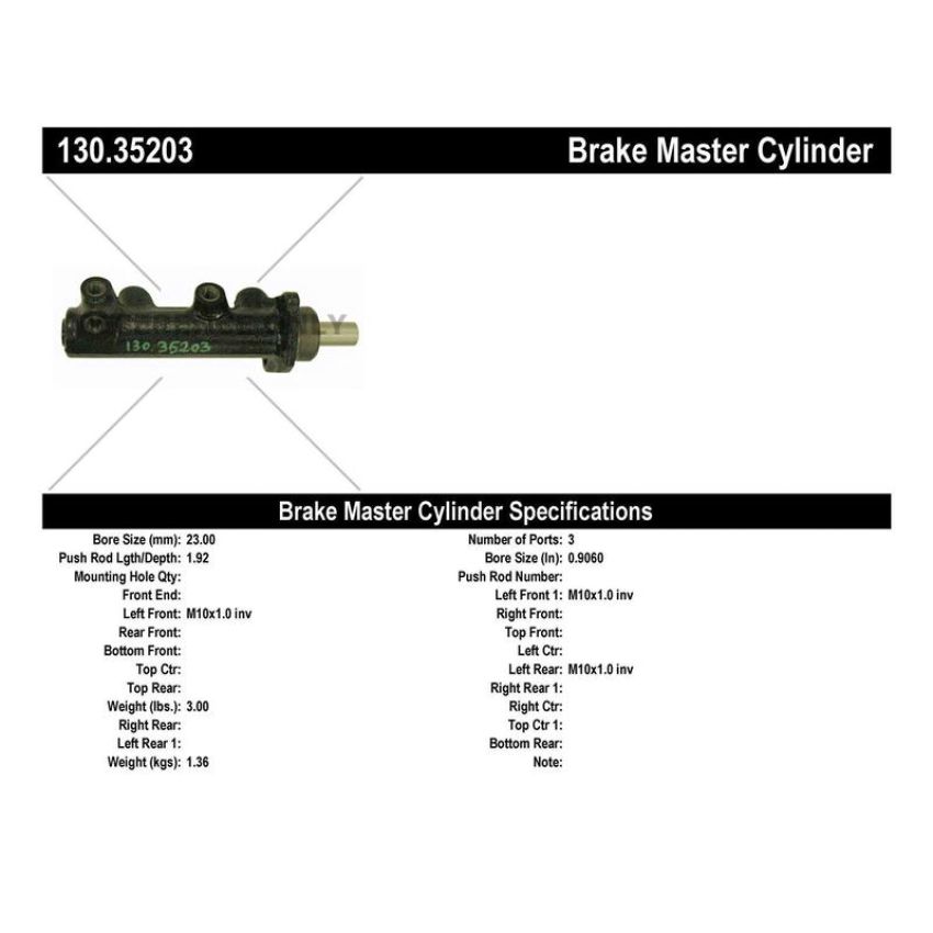 CENTRIC PARTS 130.35203 Centric Premium Brake Master Cylinder