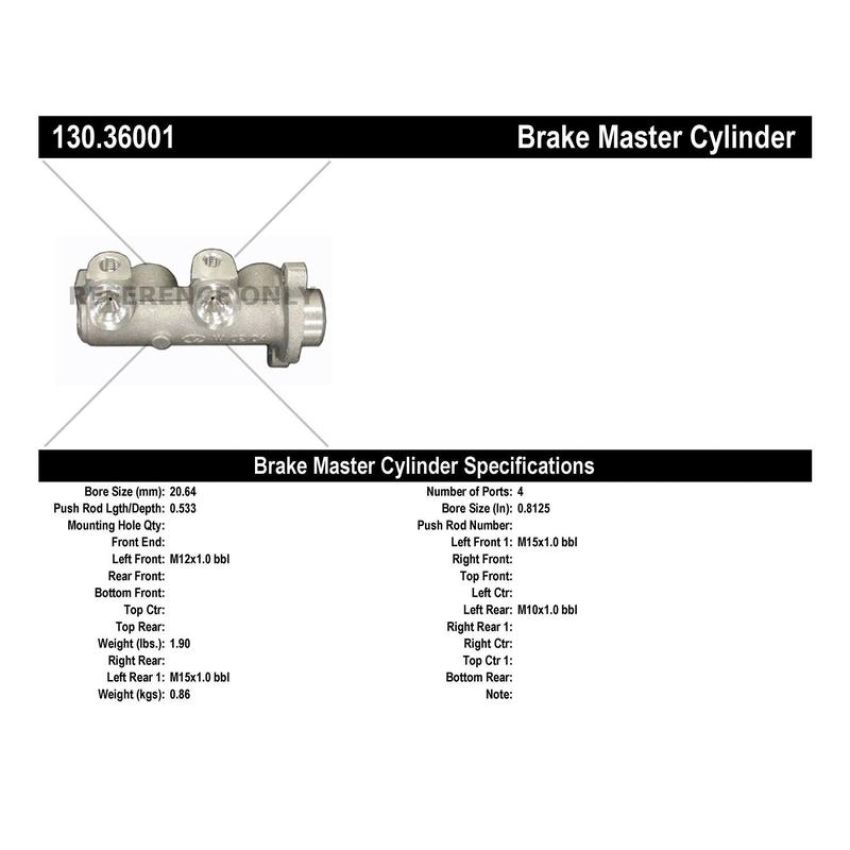 CENTRIC PARTS 130.36001 Centric Premium Brake Master Cylinder