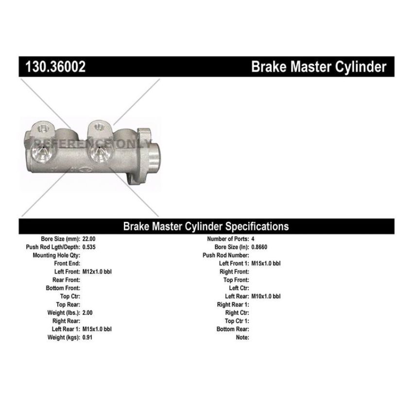 CENTRIC PARTS 130.36002 Centric Premium Brake Master Cylinder