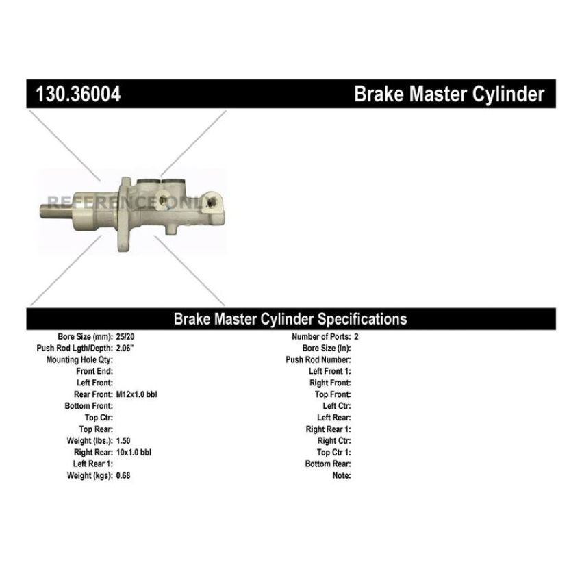 CENTRIC PARTS 130.36004 Centric Premium Brake Master Cylinder