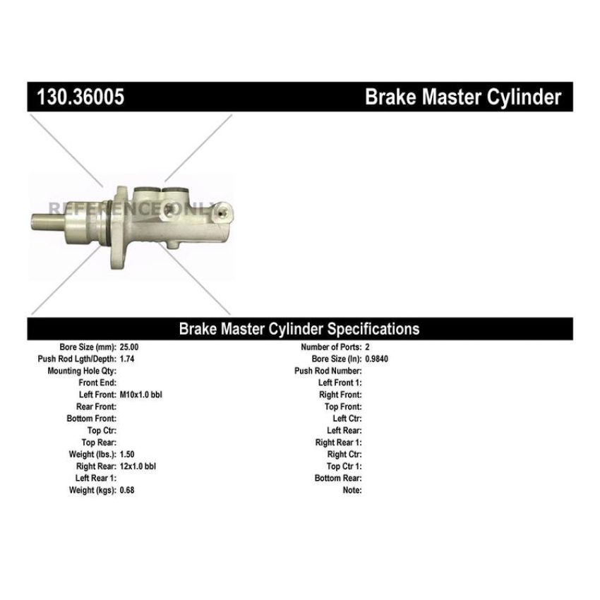 CENTRIC PARTS 130.36005 Centric Premium Brake Master Cylinder