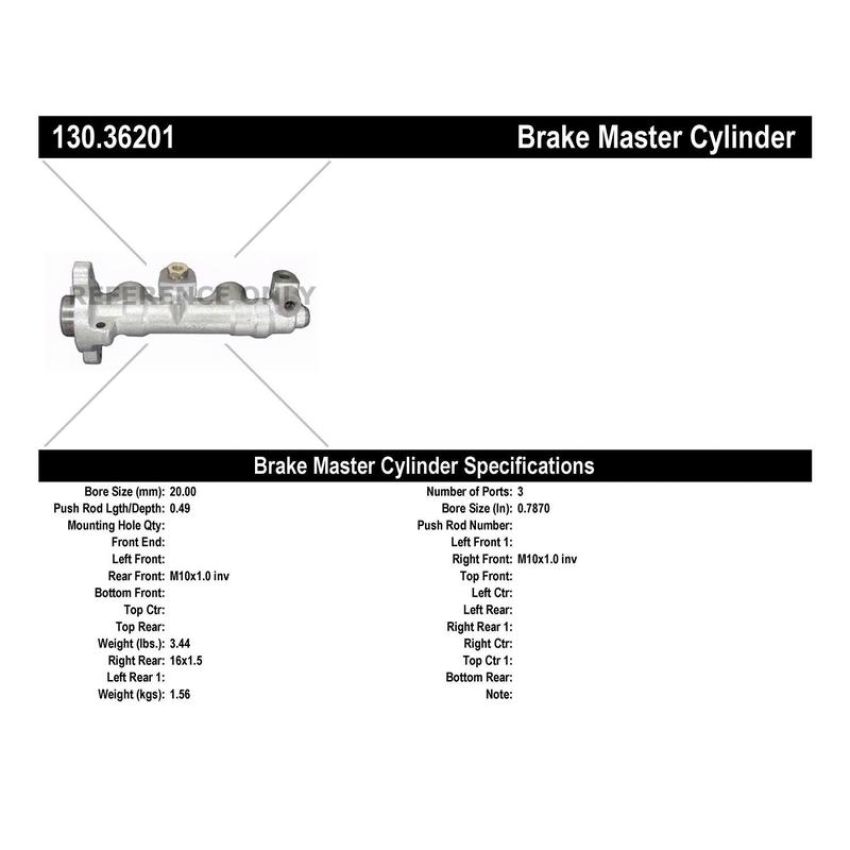 CENTRIC PARTS 130.36201 Centric Premium Brake Master Cylinder