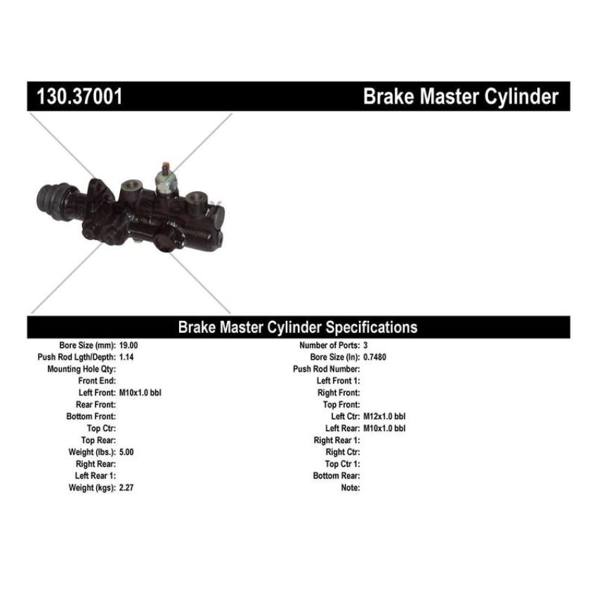 CENTRIC PARTS 130.37001 Centric Premium Brake Master Cylinder