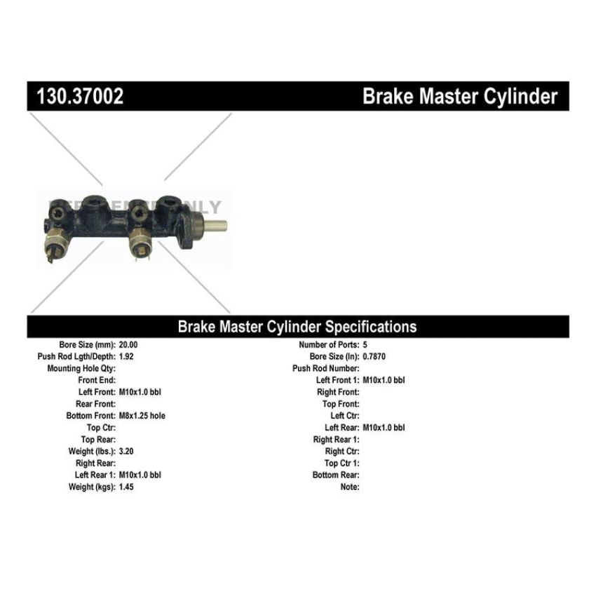 CENTRIC PARTS 130.37002 Centric Premium Brake Master Cylinder