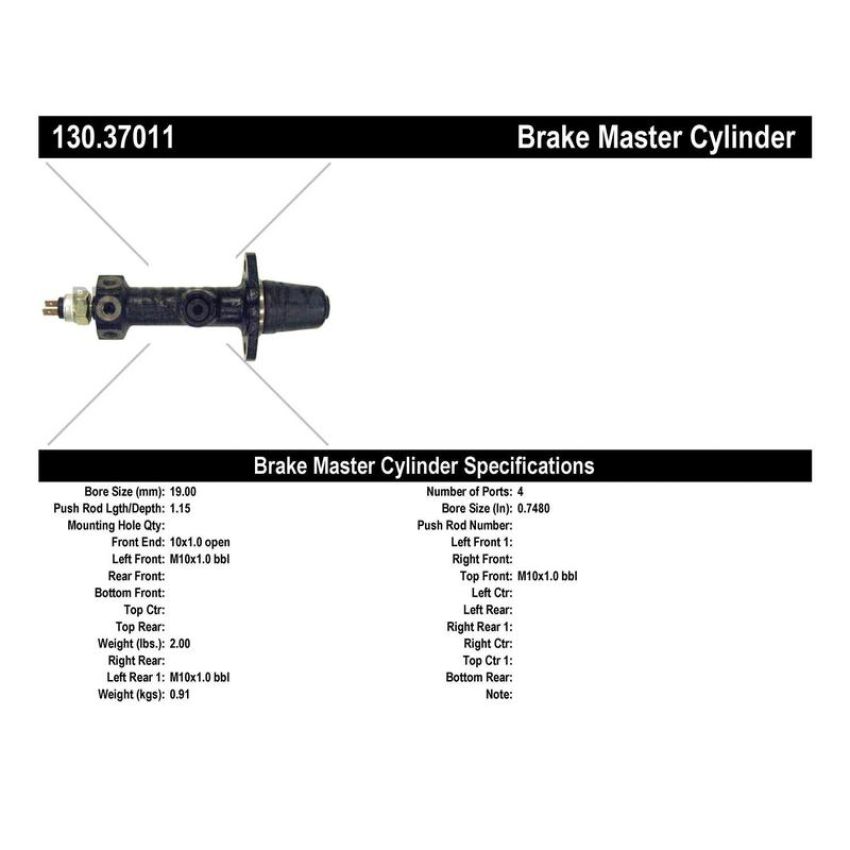 CENTRIC PARTS 130.37011 Centric Premium Brake Master Cylinder