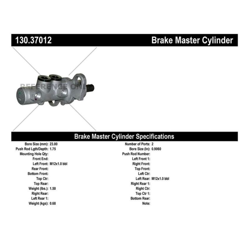 CENTRIC PARTS 130.37012 Centric Premium Brake Master Cylinder