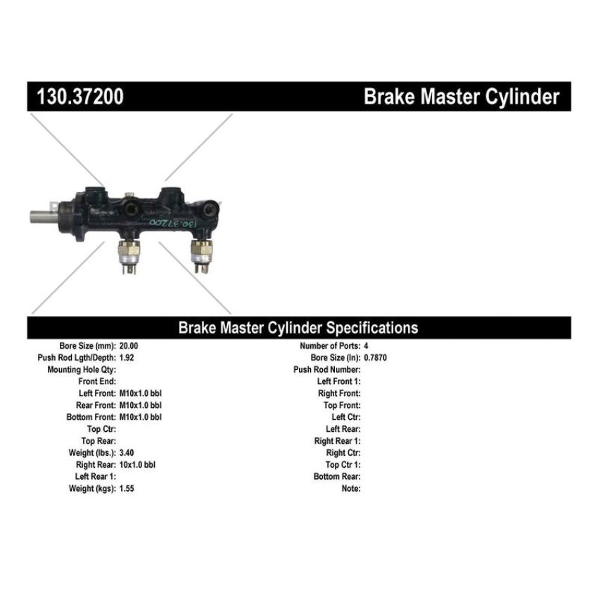 CENTRIC PARTS 130.37200 Centric Premium Brake Master Cylinder
