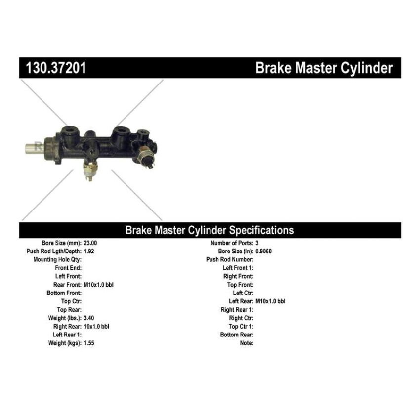 CENTRIC PARTS 130.37201 Centric Premium Brake Master Cylinder