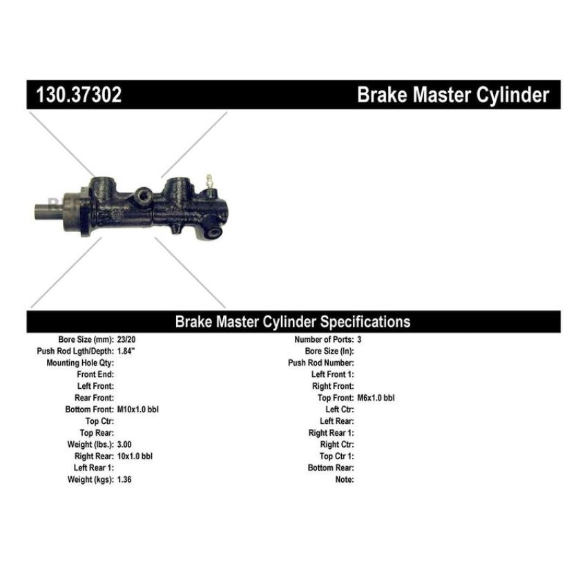 CENTRIC PARTS 130.37302 Centric Premium Brake Master Cylinder