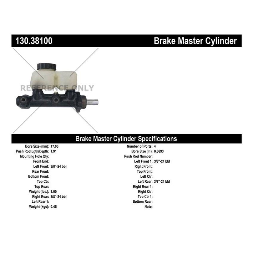 CENTRIC PARTS 130.38100 Centric Premium Brake Master Cylinder