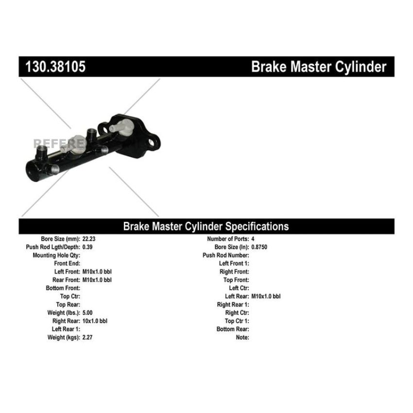 CENTRIC PARTS 130.38105 Centric Premium Brake Master Cylinder
