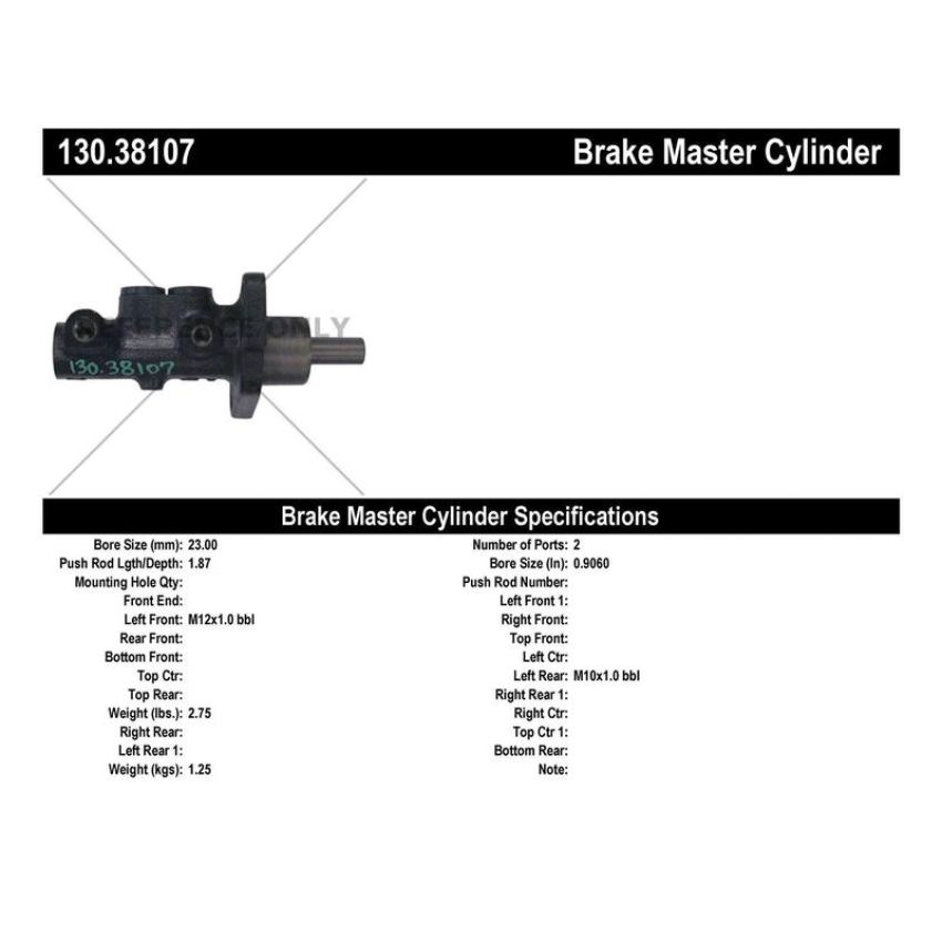 CENTRIC PARTS 130.38107 Centric Premium Brake Master Cylinder