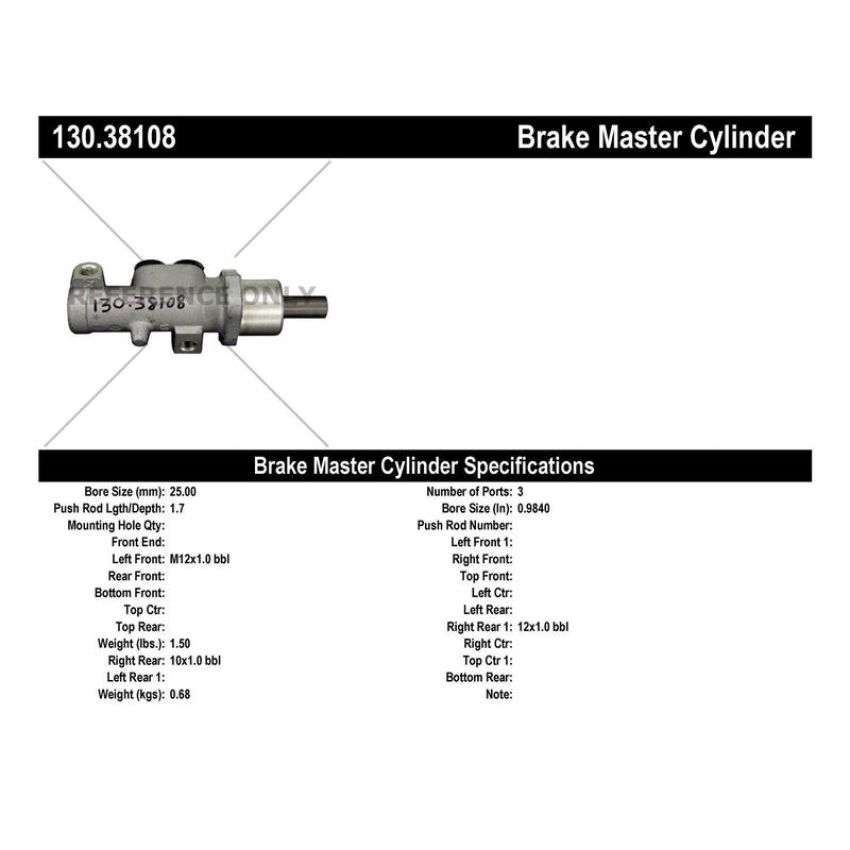 CENTRIC PARTS 130.38108 Centric Premium Brake Master Cylinder