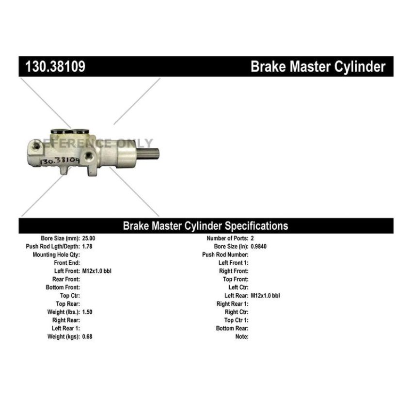 CENTRIC PARTS 130.38109 Centric Premium Brake Master Cylinder