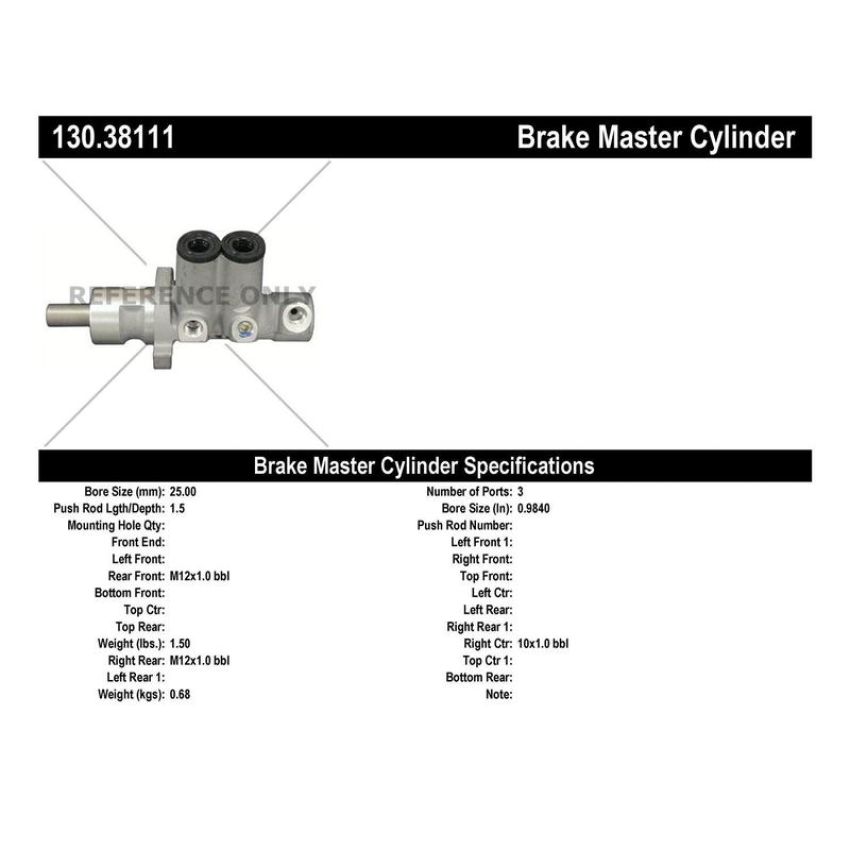 CENTRIC PARTS 130.38111 Centric Premium Brake Master Cylinder