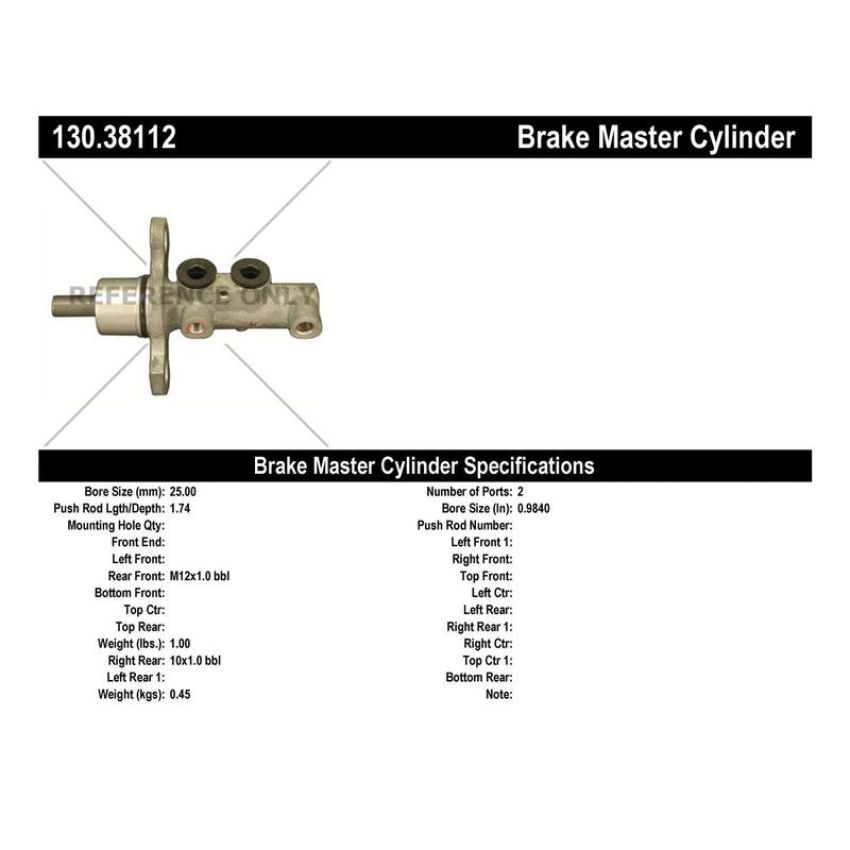 CENTRIC PARTS 130.38112 Centric Premium Brake Master Cylinder