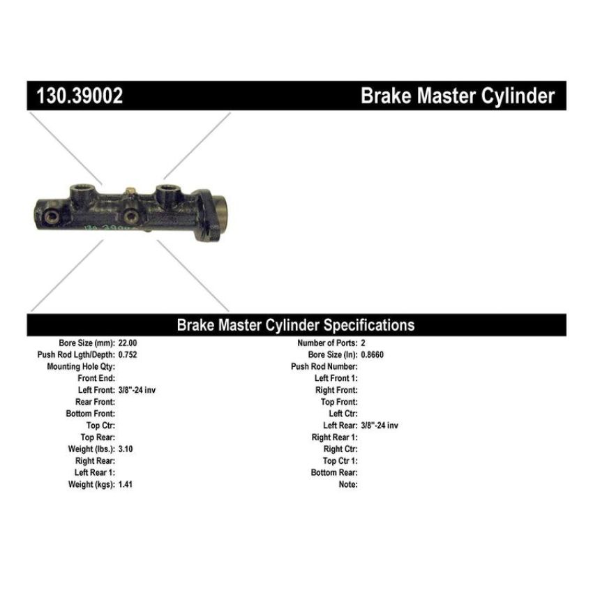 CENTRIC PARTS 130.39002 Centric Premium Brake Master Cylinder