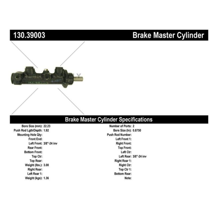 CENTRIC PARTS 130.39003 Centric Premium Brake Master Cylinder