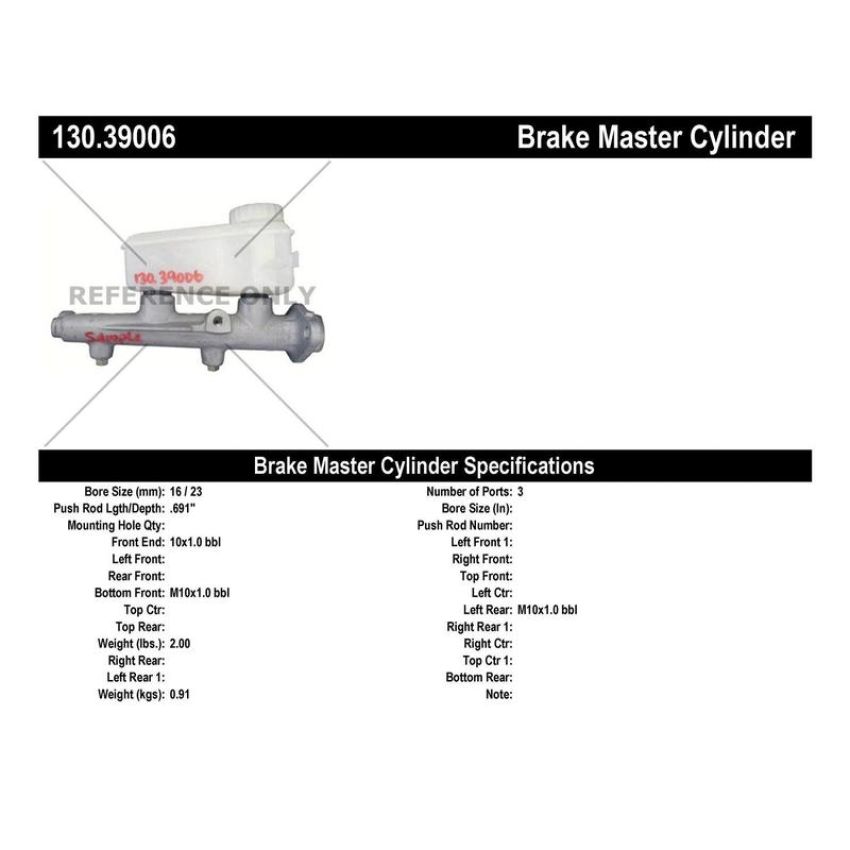 CENTRIC PARTS 130.39006 Centric Premium Brake Master Cylinder