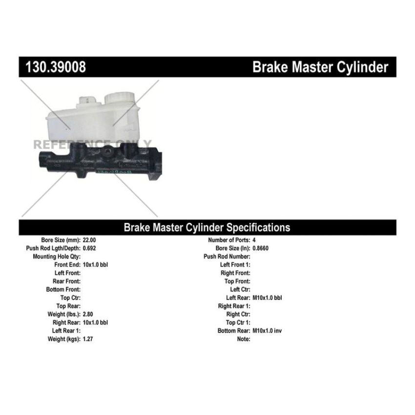 CENTRIC PARTS 130.39008 Centric Premium Brake Master Cylinder