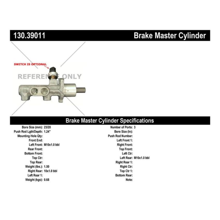CENTRIC PARTS 130.39011 Centric Premium Brake Master Cylinder