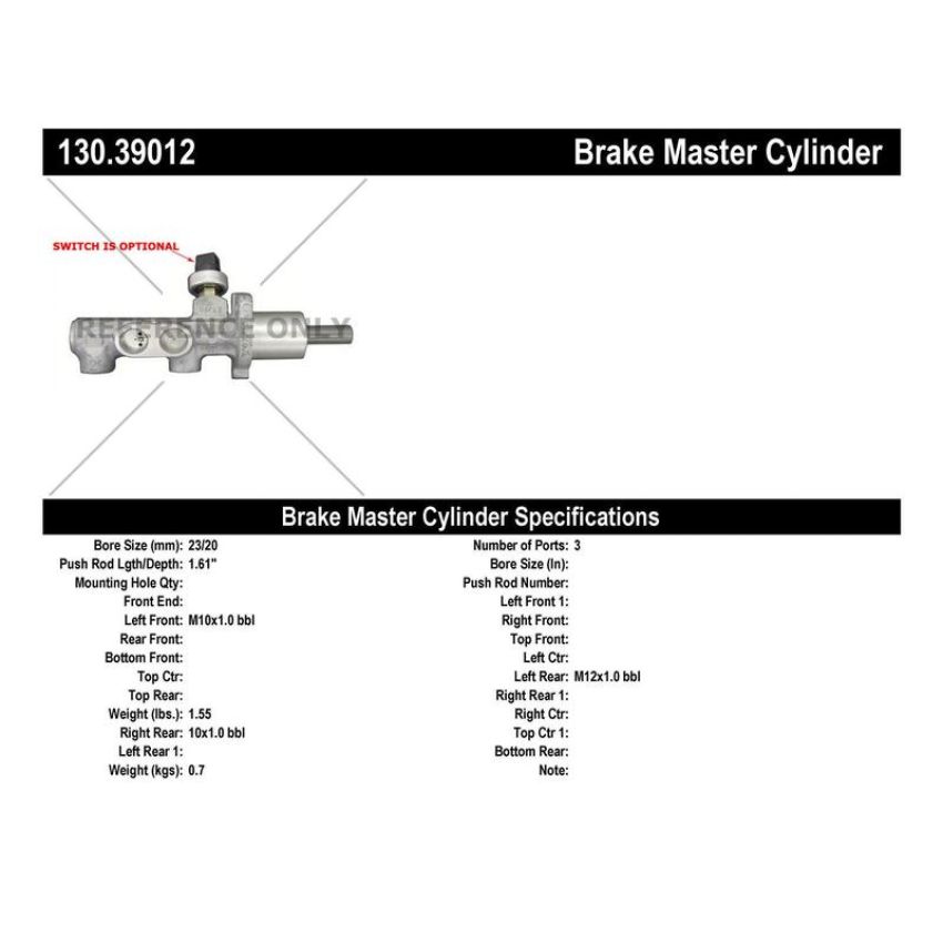 CENTRIC PARTS 130.39012 Centric Premium Brake Master Cylinder