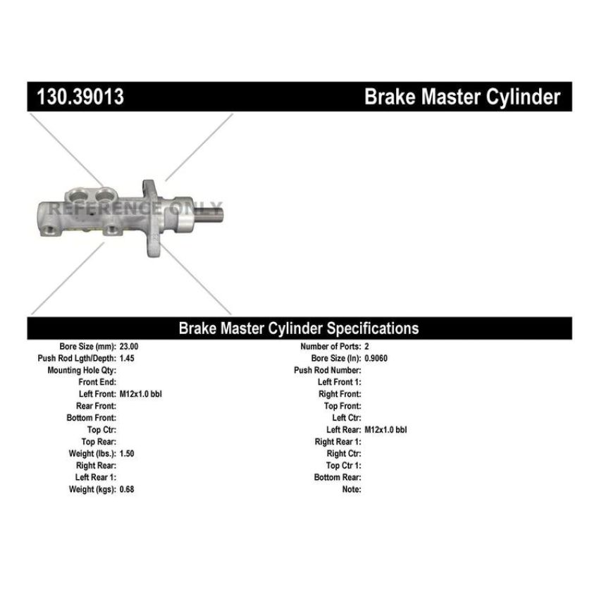 CENTRIC PARTS 130.39013 Centric Premium Brake Master Cylinder